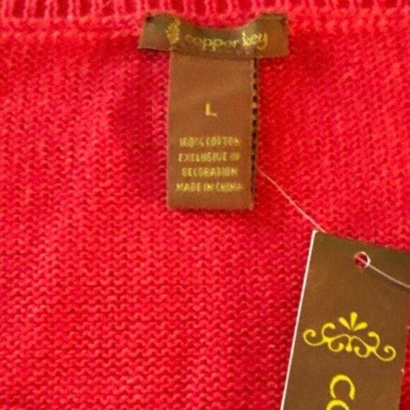 Copper Key Red Poppy Tunic Sweater Large Whimsical Dimensional Deer Holiday NEW - Picture 2 of 7